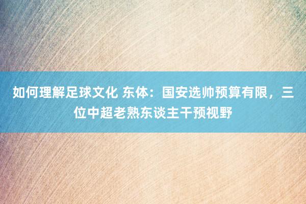 如何理解足球文化 东体：国安选帅预算有限，三位中超老熟东谈主干预视野