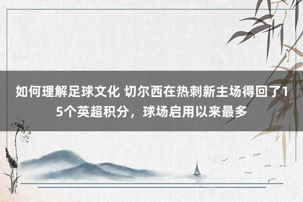 如何理解足球文化 切尔西在热刺新主场得回了15个英超积分，球场启用以来最多